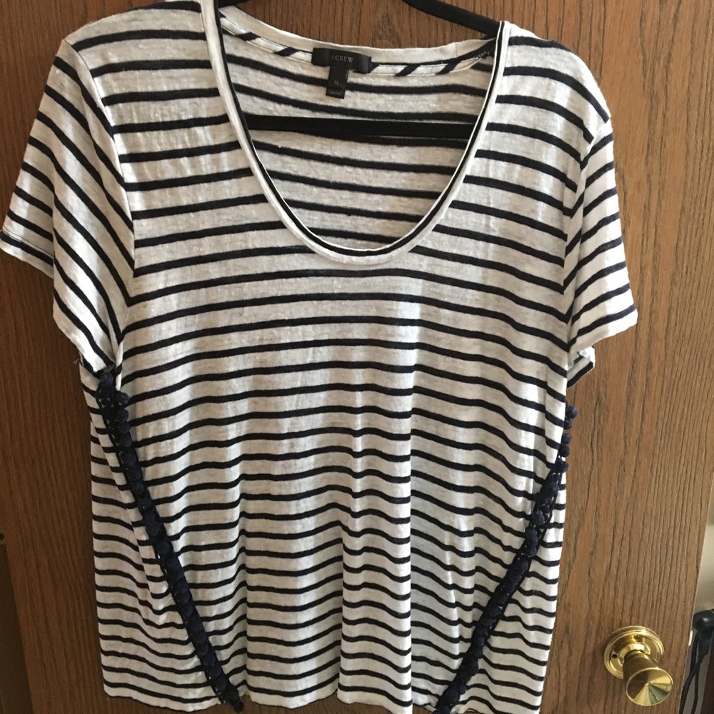 J. Crew Navy and White Striped Linen Tee